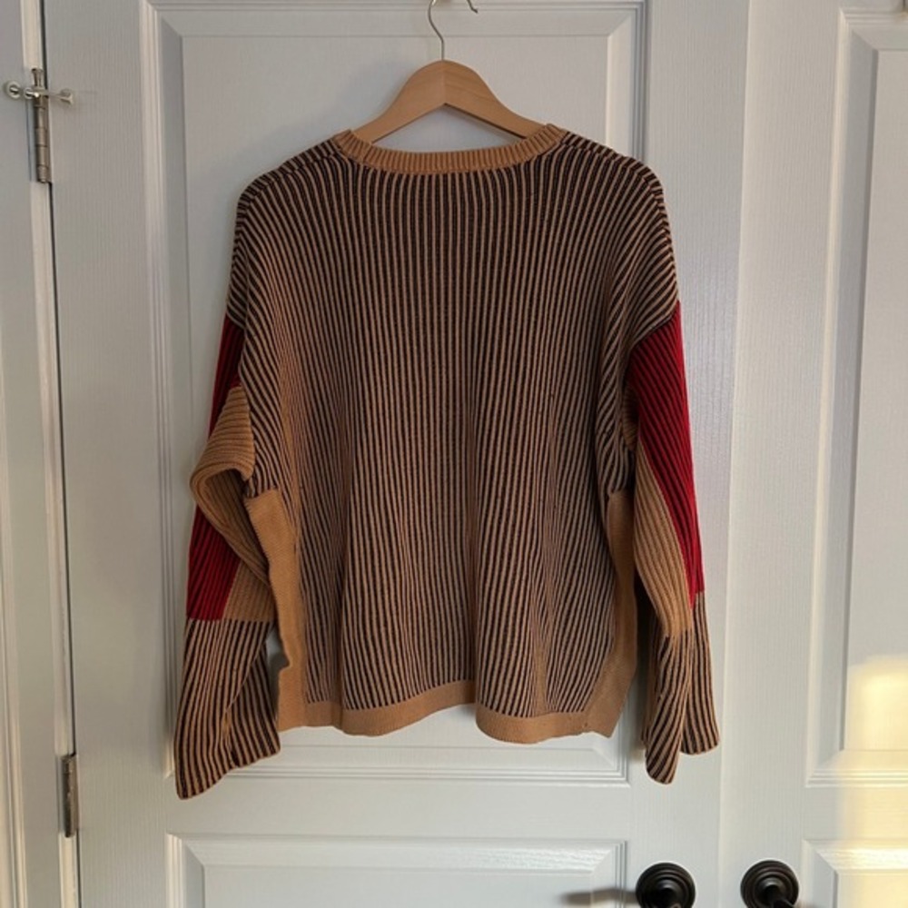 Topshop Colorblock Striped Knit Sweater Camel Black Red Y2K Size 6 - Picture 9 of 12